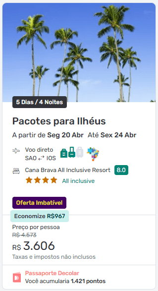 Pacote 2026 all inclusive em Ilhéus no Cana Brava Resort