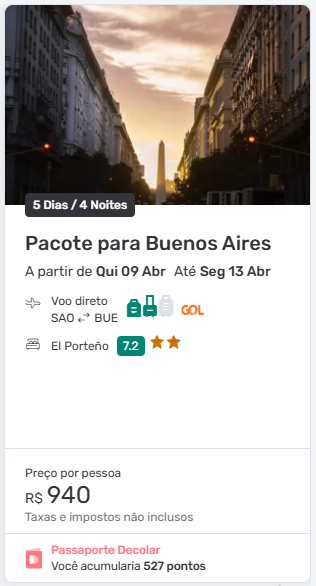 Pacote Decolar 2026 para Buenos Aires saindo de São Paulo