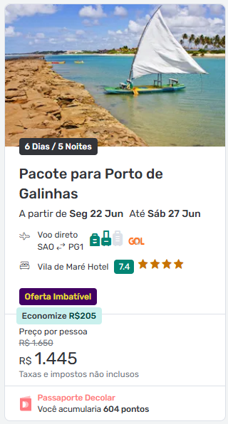 Pacote Decolar 2026 para Porto de Galinhas com voo e hotel incluídos