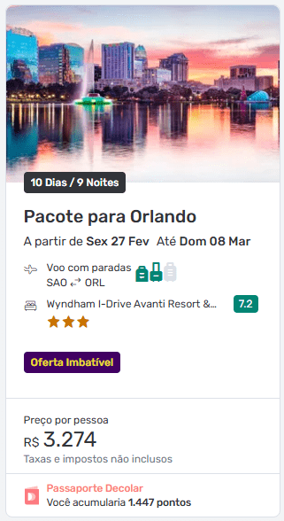 Pacote Decolar 2026 para Orlando com hotel e aéreo incluídos