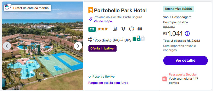 Vista aérea do Portobello Park Hotel em Porto Seguro com piscinas e quadras esportivas