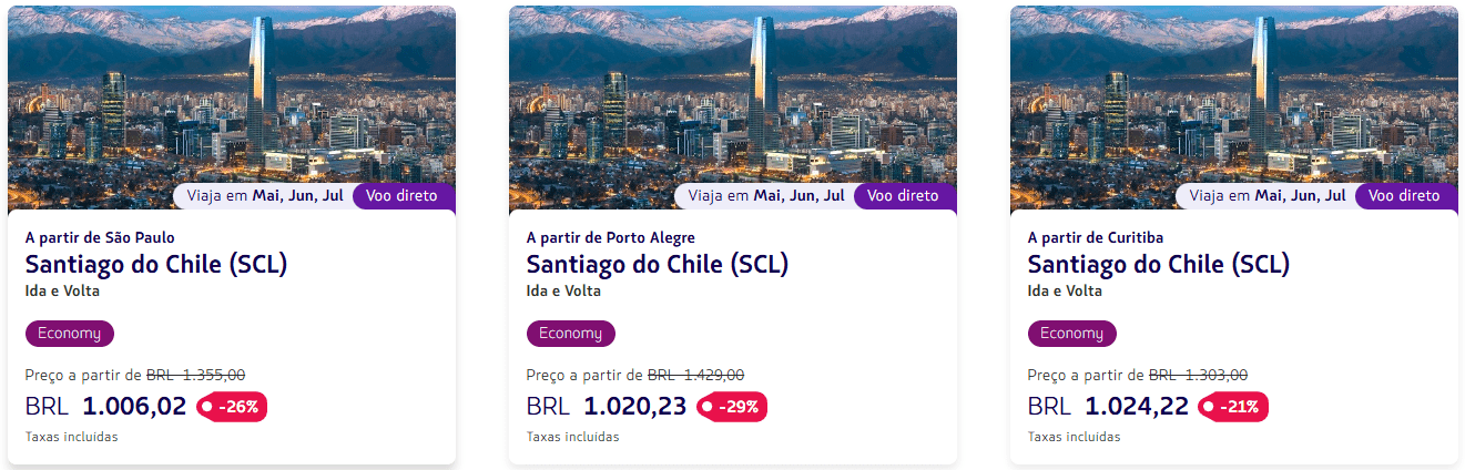 Resultados da Mega Promo LATAM com passagens para Santiago do Chile
