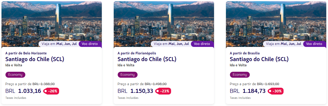 Passagens da LATAM para Santiago do Chile durante a Mega Promo