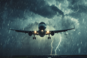Avião atravessando uma tempestade