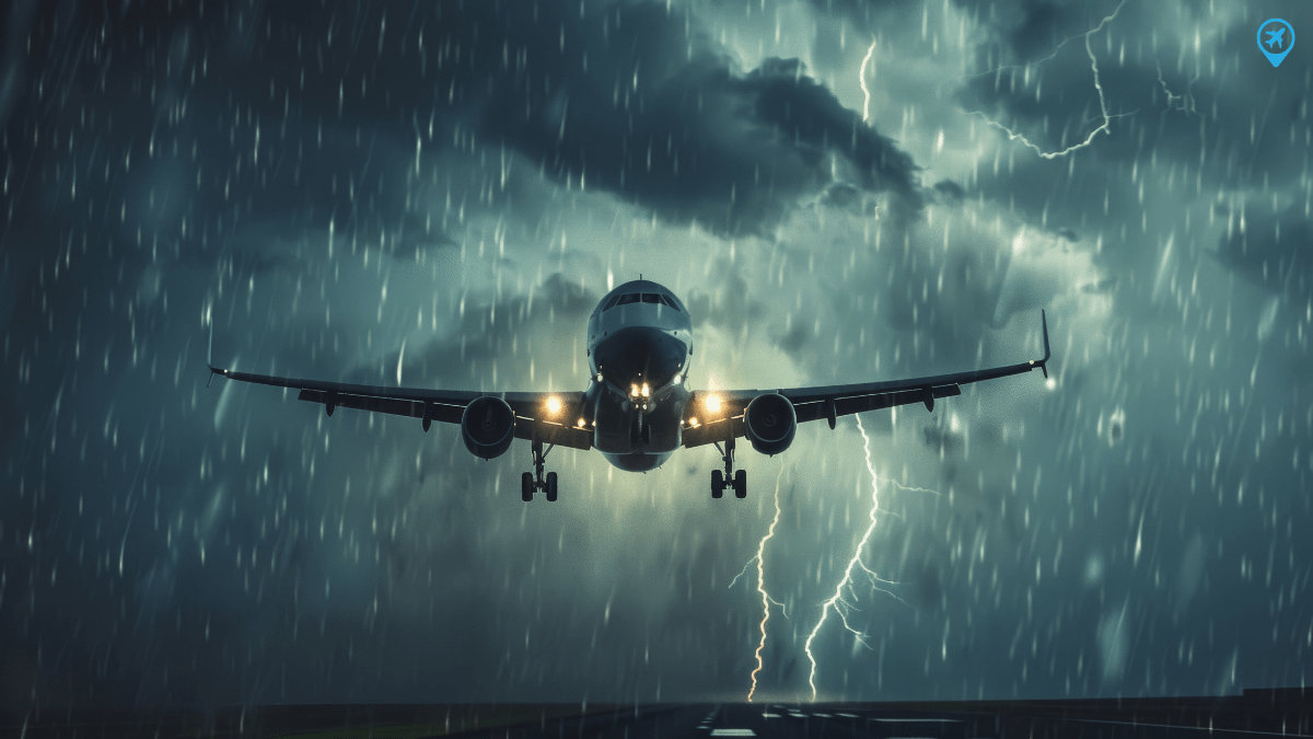 Avião atravessando uma tempestade
