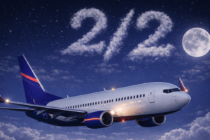 Avião comercial voando à noite