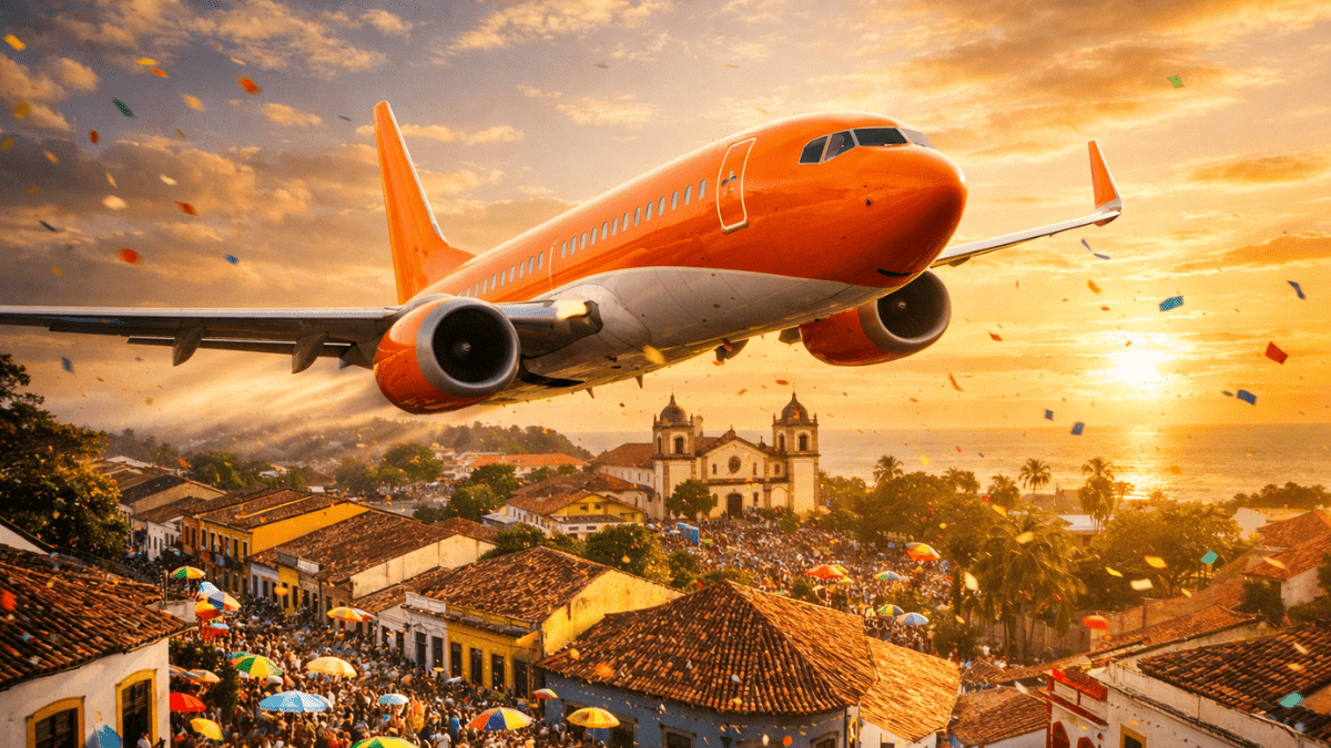 Avião sobrevoando o Carnaval de Olinda