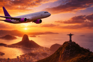 Avião sobrevoando o Rio de Janeiro