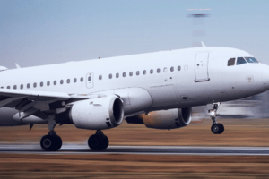 Avião tomando velocidade para decolar