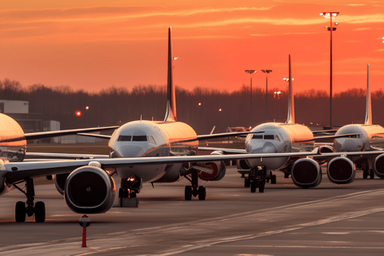 Aviões na pista aguardando para decolagem