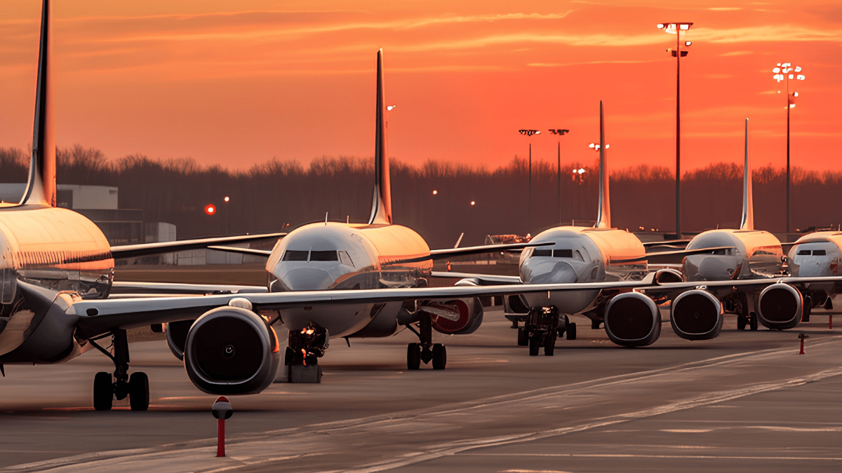 Aviões na pista aguardando para decolagem