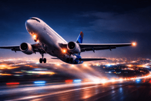 Avião decolando a noite imagem expressando movimento