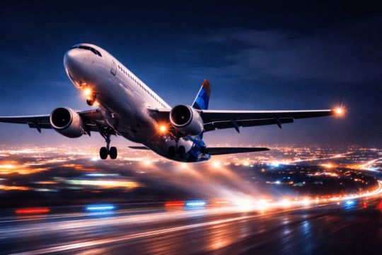 Avião decolando a noite imagem expressando movimento