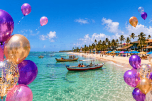 Porto de Galinhas com balões de aniversário