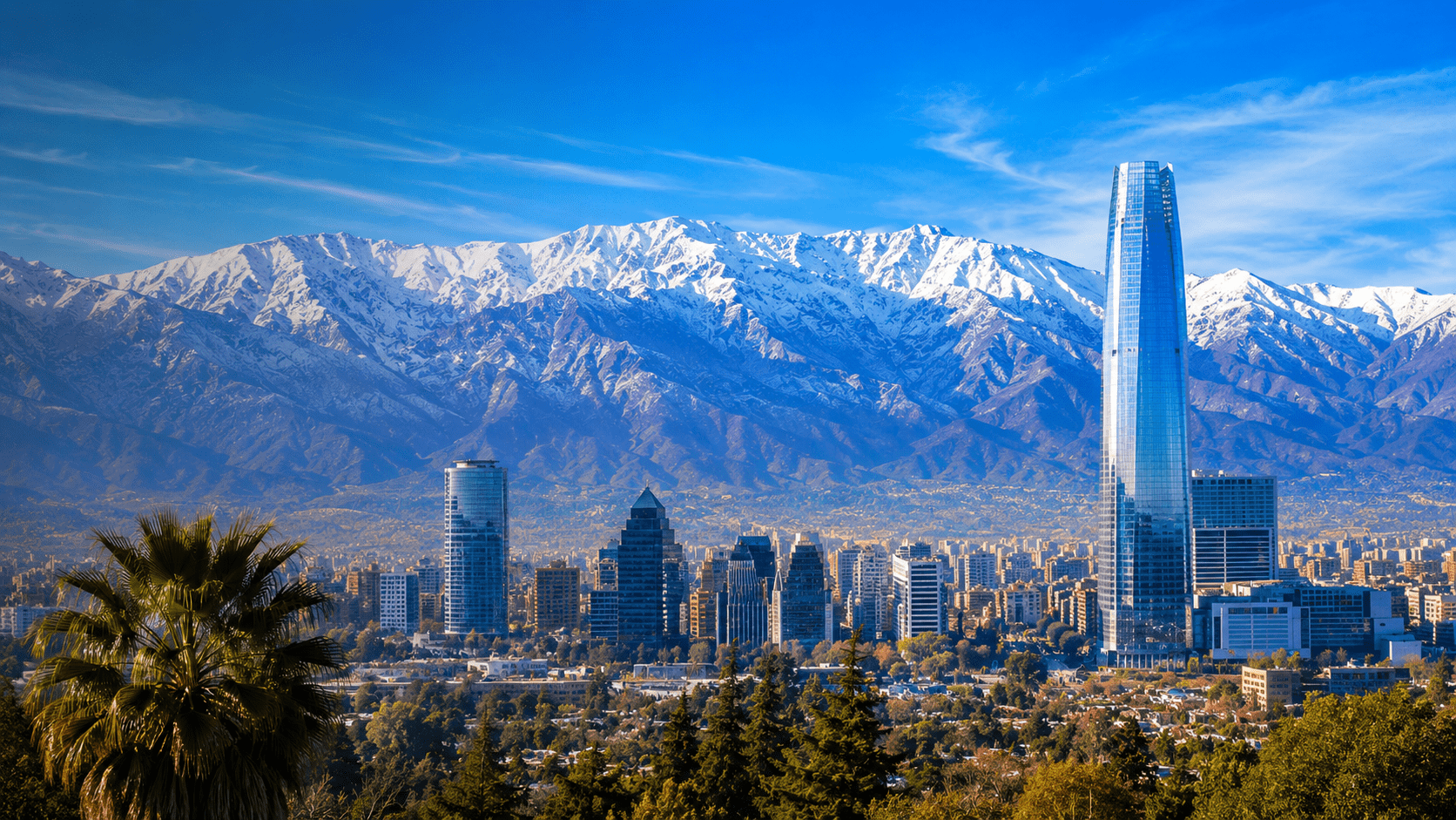Santiago no Chile com neve na Cordilheira dos Andes