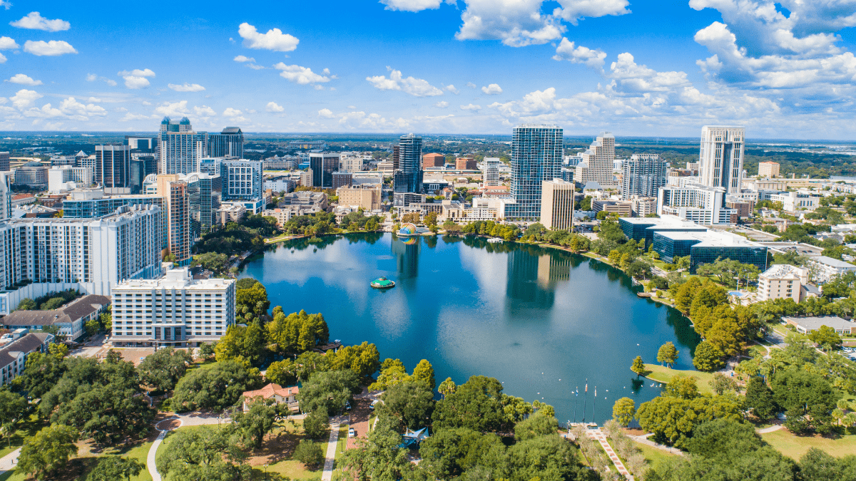 Vista aérea da cidade de Orlando nos Estados Unidos